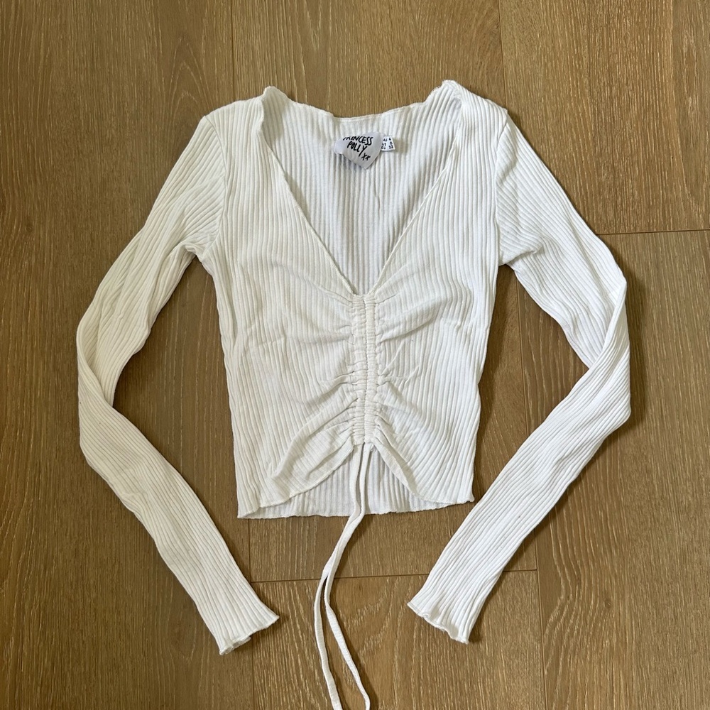 White Ruched Long Sleeve Top